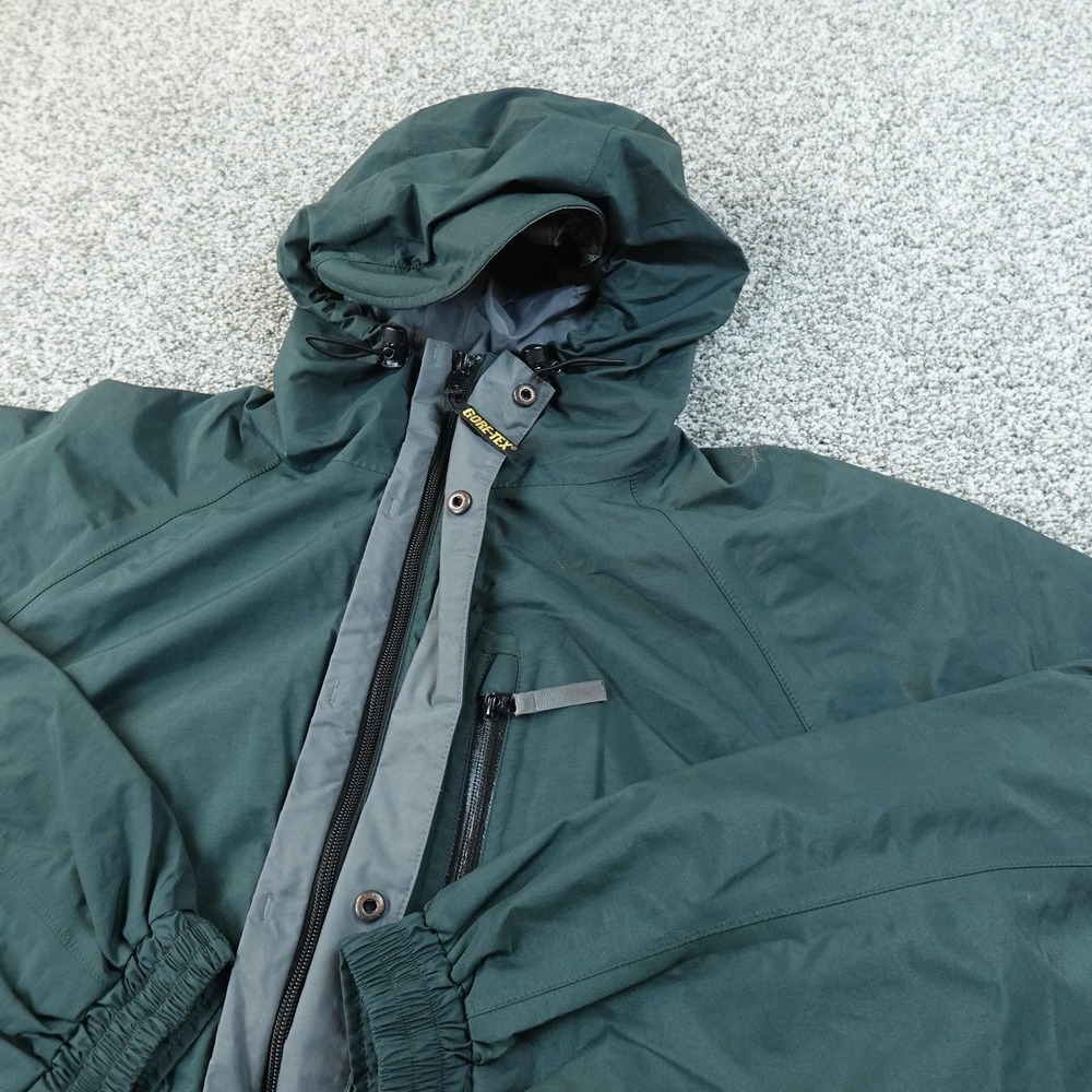 Cabelas Jacket Mens L Green Gore Tex Windbreaker Waterproof Parka Hunting Coat